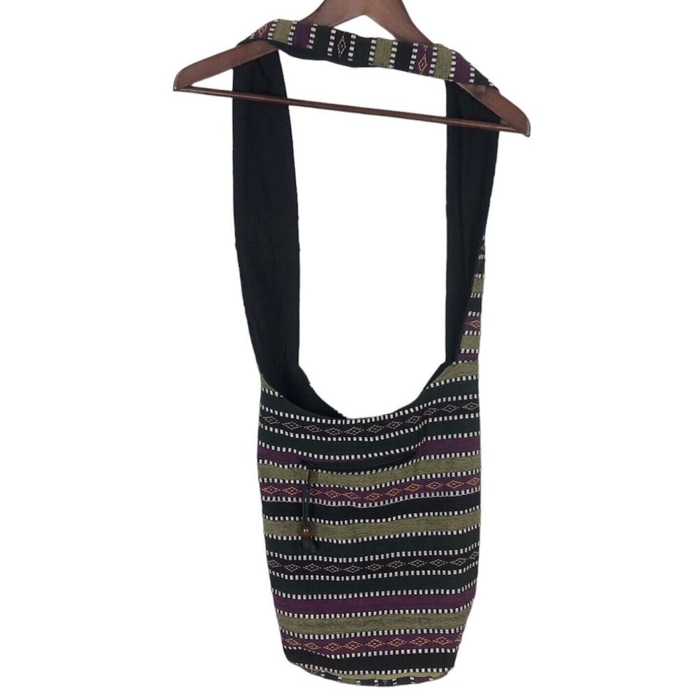 Tribal Print Multicolor Purple Green Woven Crossbody Bag Purse Tote